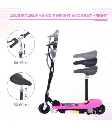Kids Foldable Electric Powered Scooter Metal Pink 76L x 38W x 86-96Hcm