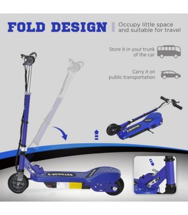 Folding Kids Electric Scooter 7-14 Blue PP Battery Power PU Wheels 74x36x73-91cm