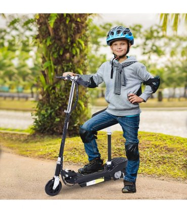 Kids Foldable Electric Powered Scooter 120W Toy Brake Kickstand Black HOMCOM