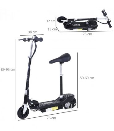 Kids Foldable Electric Powered Scooter 120W Toy Brake Kickstand Black HOMCOM