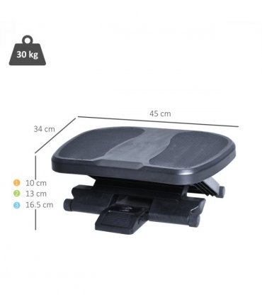 Footrest Adjustable Under-Desk Footrest Height Angle Tilt Anti-Slip Black