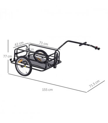 Bicycle Cargo Trailer Black Steel 108H x 140L x 72.5Wcm Folding Storage Cart