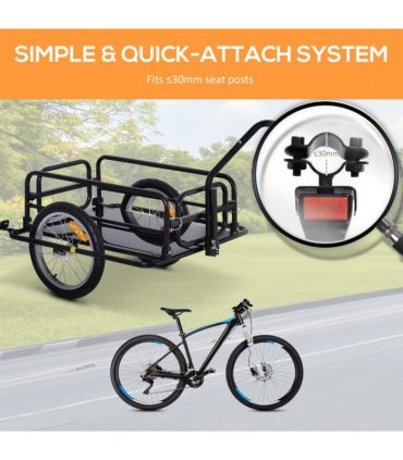 Bicycle Cargo Trailer Black Steel 108H x 140L x 72.5Wcm Folding Storage Cart