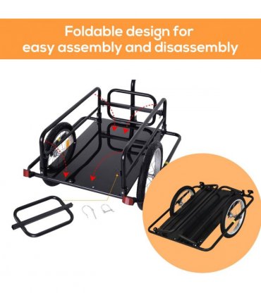 Bicycle Cargo Trailer Black Steel 108H x 140L x 72.5Wcm Folding Storage Cart