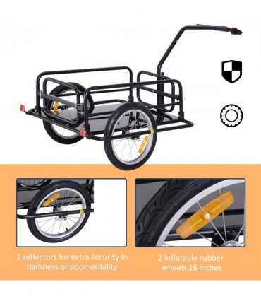 Bicycle Cargo Trailer Black Steel 108H x 140L x 72.5Wcm Folding Storage Cart