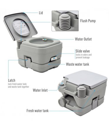 10L Portable Travel Toilet Outdoor Camping with 2 Detachable Tanks Grey HOMCOM