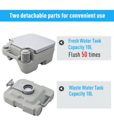 10L Portable Travel Toilet Outdoor Camping with 2 Detachable Tanks Grey HOMCOM