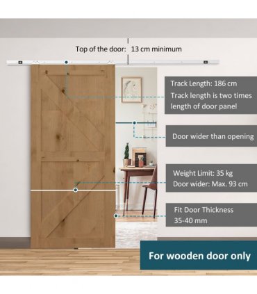 Sliding Barn Door Hardware Kit Track System Gear Set Divider HOMCOM