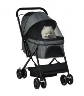 PawHut Pet Stroller Dog Foldable Travel Carriage with Reversible Handle, Grey