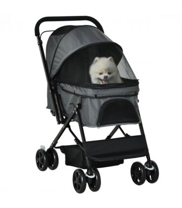 PawHut Pet Stroller Dog Foldable Travel Carriage with Reversible Handle, Grey