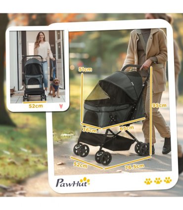PawHut Pet Stroller Dog Foldable Travel Carriage with Reversible Handle, Grey