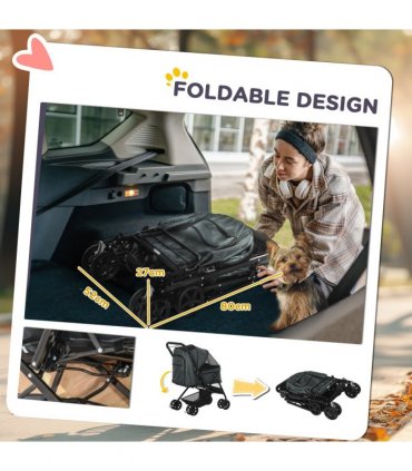 PawHut Pet Stroller Dog Foldable Travel Carriage with Reversible Handle, Grey