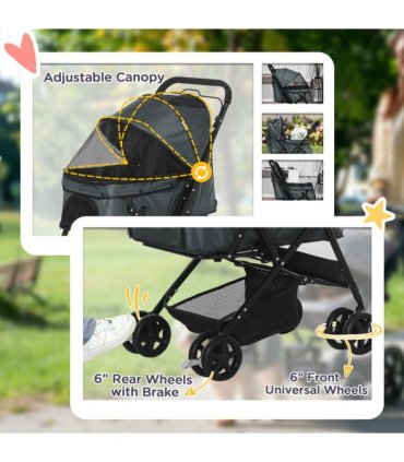 PawHut Pet Stroller Dog Foldable Travel Carriage with Reversible Handle, Grey