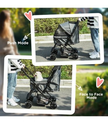 PawHut Pet Stroller Dog Foldable Travel Carriage with Reversible Handle, Grey