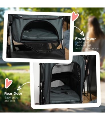 PawHut Pet Stroller Dog Foldable Travel Carriage with Reversible Handle, Grey