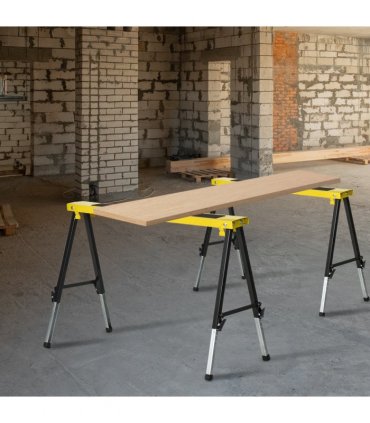 Set of 2 Folding Saw Horses Steel Frame  Anti-Slip Platform Handle DIY Durhand