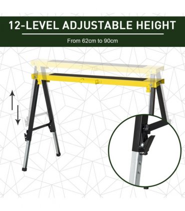 Set of 2 Folding Saw Horses Steel Frame  Anti-Slip Platform Handle DIY Durhand