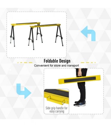 Set of 2 Folding Saw Horses Steel Frame  Anti-Slip Platform Handle DIY Durhand