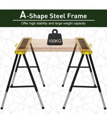 Set of 2 Folding Saw Horses Steel Frame  Anti-Slip Platform Handle DIY Durhand