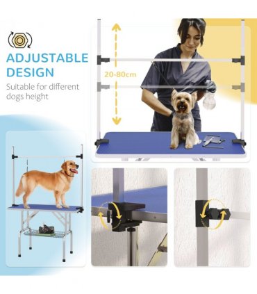 Metal Adjustable Dog Grooming Table Rubber Top 2 Safety Slings Mesh Blue