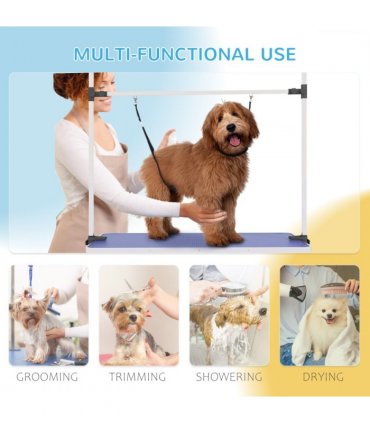 Metal Adjustable Dog Grooming Table Rubber Top 2 Safety Slings Mesh Blue