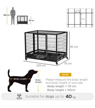 Metal Kennel Cage with Wheels and Crate Tray for Pet Dog Large Black Pawhut
