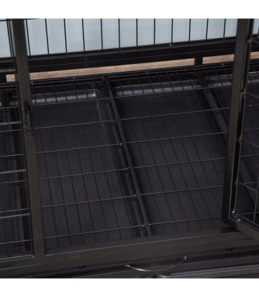 Metal Kennel Cage with Wheels and Crate Tray for Pet Dog Large Black Pawhut