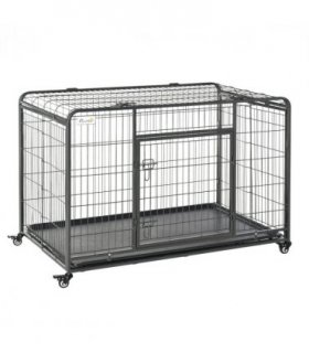 81x125cm Metal Dog Cage Kennel Locking Door & Wheels Extra Large Pets Pawhut