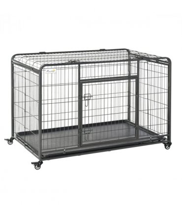 81x125cm Metal Dog Cage Kennel Locking Door & Wheels Extra Large Pets Pawhut