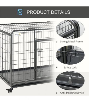 81x125cm Metal Dog Cage Kennel Locking Door & Wheels Extra Large Pets Pawhut