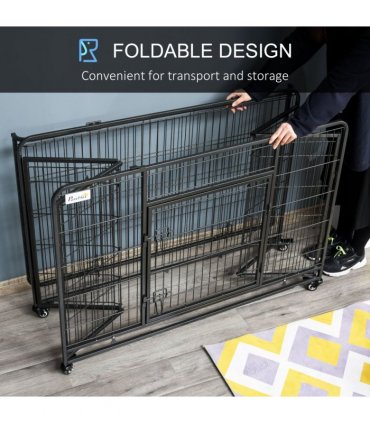 81x125cm Metal Dog Cage Kennel Locking Door & Wheels Extra Large Pets Pawhut