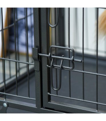 81x125cm Metal Dog Cage Kennel Locking Door & Wheels Extra Large Pets Pawhut