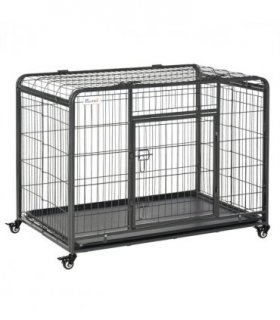 78x109cm Metal Dog Cage Kennel w/ Locking Door & Wheels Large Pets Pawhut