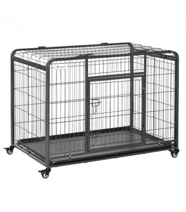 78x109cm Metal Dog Cage Kennel w/ Locking Door & Wheels Large Pets Pawhut