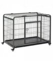 78x109cm Metal Dog Cage Kennel w/ Locking Door & Wheels Large Pets Pawhut