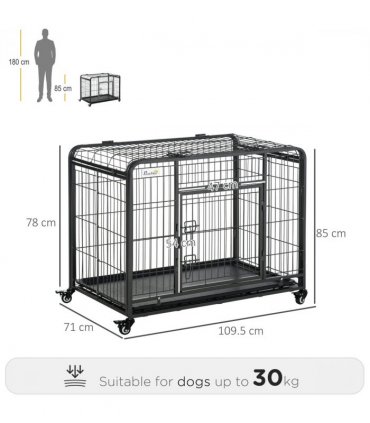 78x109cm Metal Dog Cage Kennel w/ Locking Door & Wheels Large Pets Pawhut