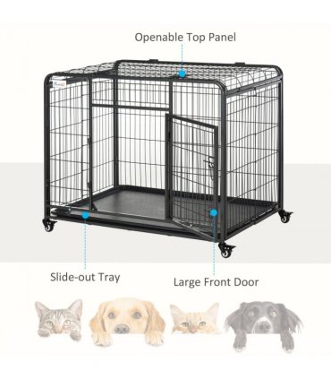 78x109cm Metal Dog Cage Kennel w/ Locking Door & Wheels Large Pets Pawhut