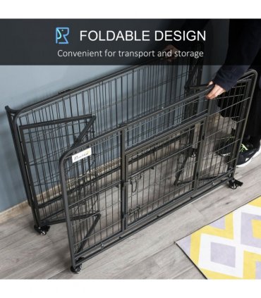 78x109cm Metal Dog Cage Kennel w/ Locking Door & Wheels Large Pets Pawhut