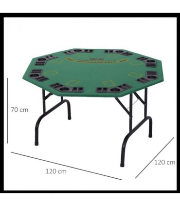 8 Player Folding Games Poker Table Chip Cup Holder Steel Base Felt  HOMCOM