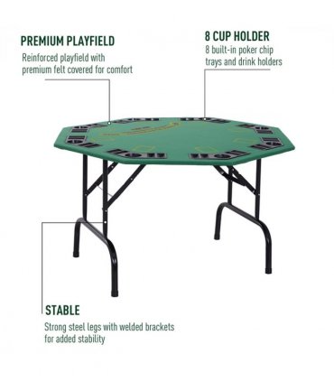 8 Player Folding Games Poker Table Chip Cup Holder Steel Base Felt  HOMCOM