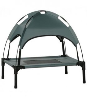 61 cm Elevated Dog Bed Cooling Raised Pet Cot UV Protection Canopy Grey Pawhut