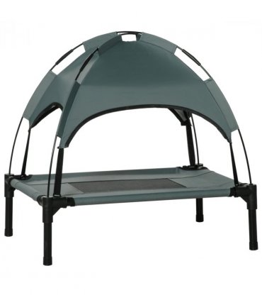61 cm Elevated Dog Bed Cooling Raised Pet Cot UV Protection Canopy Grey Pawhut