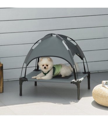 61 cm Elevated Dog Bed Cooling Raised Pet Cot UV Protection Canopy Grey Pawhut