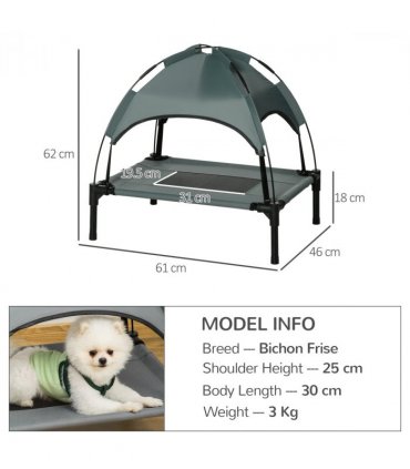 61 cm Elevated Dog Bed Cooling Raised Pet Cot UV Protection Canopy Grey Pawhut