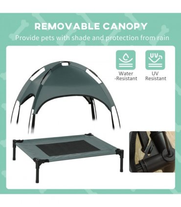61 cm Elevated Dog Bed Cooling Raised Pet Cot UV Protection Canopy Grey Pawhut