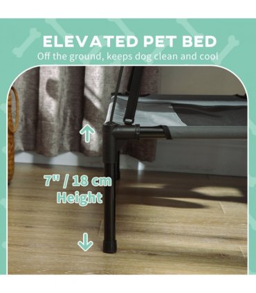 61 cm Elevated Dog Bed Cooling Raised Pet Cot UV Protection Canopy Grey Pawhut