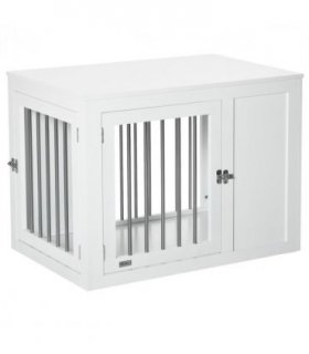 Dog Crate End Table, White MDF, 67H x 91.8L x 58.5Wcm, 2 Doors, Medium Dogs