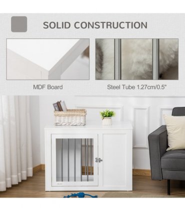 Dog Crate End Table, White MDF, 67H x 91.8L x 58.5Wcm, 2 Doors, Medium Dogs
