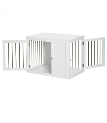 Dog Crate End Table, White MDF, 67H x 91.8L x 58.5Wcm, 2 Doors, Medium Dogs