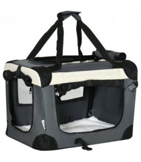 51cm Foldable Pet Carrier w/ Cushion for Mini Dogs and Cats - Grey Pawhut